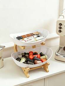 1 White 3-Layer Fruit Tray With Wooden Frame, Kitchen Vegetable And Fruit Basket, Refrigerator Ice Tray - White - View 5
