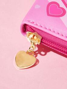 THE POWERPUFF GIRLS X SHEIN Tas Penyimpanan Perhiasan Bermotif, Bahan PU Merah Muda, Desain Penutup Resleting, Dengan Liontin Berbentuk Hati, Cocok Untuk Menyimpan Anting, Kalung, Cincin, Kecil dan Portabel, Cocok Untuk Perjalanan dan di Rumah - bedak tabur - View 5