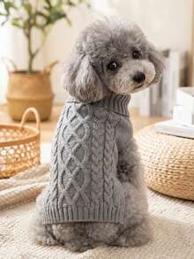 PETSIN 1 Piece Of Grey Minimalist Pet Sweater, Thickened For Warmth, Shed Fur, Pet Clothing - Multicolor - View 4