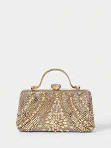 SHECARRY Ladies Fashion Elegance Luxury Exquisite Rhinestone Decorated Dinner Bag Gold Clutch Bag For Parties Festive Dinners Parties Ball Weddings - Gold - View 1