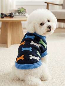 PETSIN 1pc Christmas Bone Pet Sweater Winter Warm Bone Cat And Dog Pet Clothes - Multicolor - View 3