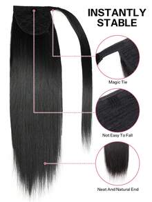 Pony Tails Real Hair Extension Straight Ponytail Extension Human Hair Nature Black Invisible Wrap Around Ponytail Human Hair For Women Daily Work - S1B - View 3