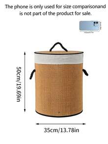 1Pc Large Capacity Foldable Bamboo Laundry Hamper With Lid & Handles,Hand-Woven Storage Basket, Bamboo Woven With Lid, For Miscellaneous Items, Toys, Dirty Clothes, Portable Laundry Hamper - Bamboo primary color - View 2