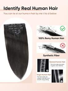 Seamless Clip Ins تمديدات شعر بشري 7 قطع مطبوعة بالبولي يوريثان ناعمة مستقيمة لون أسود طبيعي 1B# بوزن 115 جرام - S1B - مشاهدة 11