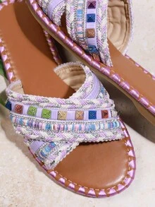 VACAZURE Women's Flat Solid Color Slippers Sandals - Lilac Purple - View 3