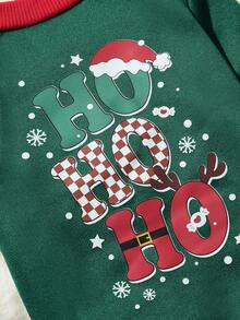 PETSIN 1pc Pet Hohoho English Text & Graphic Printed Green Fleece Crew Neck Warm Sweatshirt - Multicolor - View 5