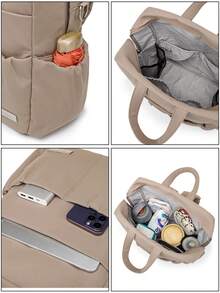 SHEIN 1 Camel Large-Capacity Oxford, Light Mommy Diaper Backpack, With 2 Stroller Straps, Suitable For Travelling - Multicolor - View 6