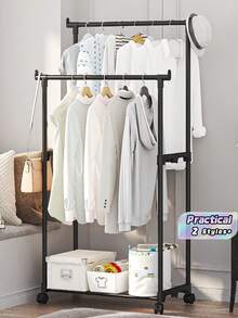 1 Adjustable Double-Rail Multi-Level Rolling Clothes Rack - Free-Standing Metal Garment Organizer With Shelves And Side Hooks, Easy To Move, Sturdy Structure, Perfect For Organizing Home, Bedroom, Closet, And Retail Store - Multicolor - View 1
