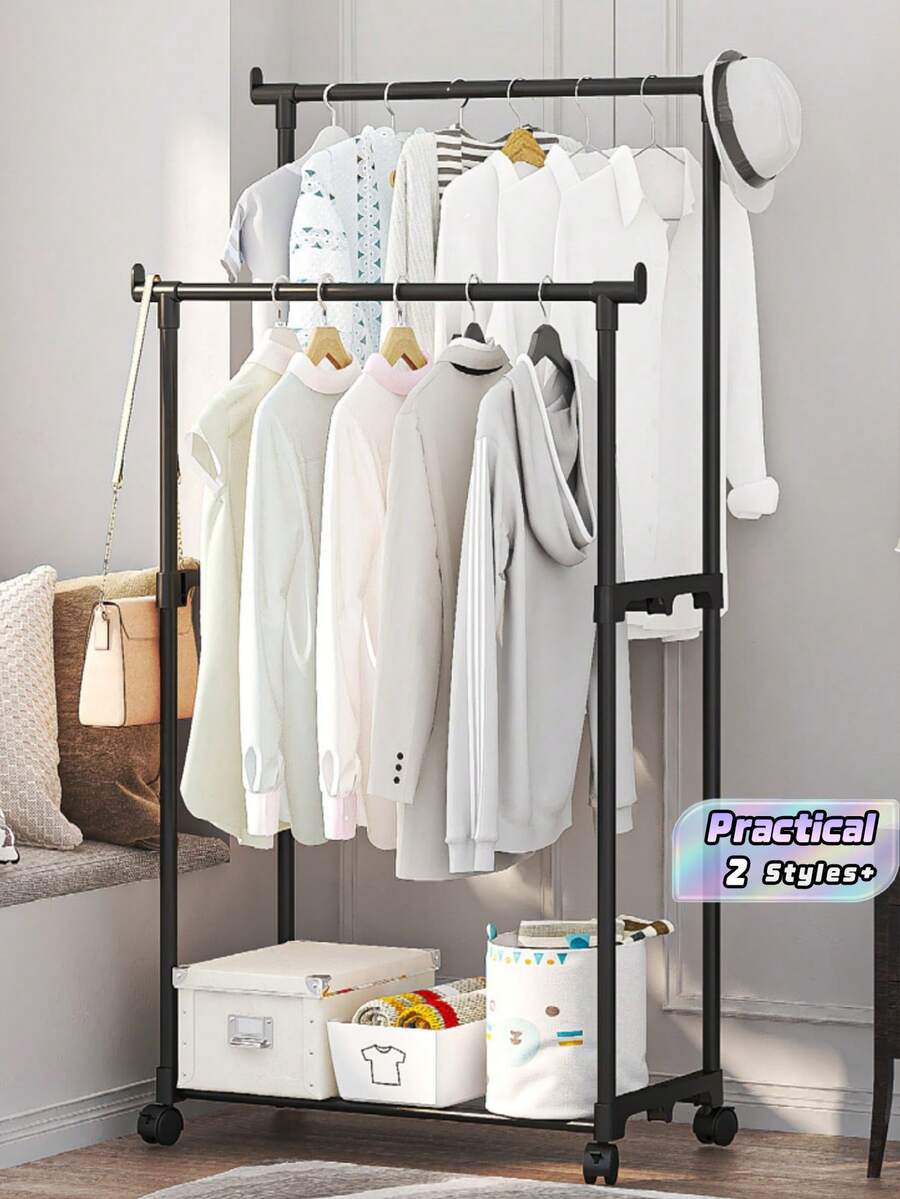 1 Adjustable Double-Rail Multi-Level Rolling Clothes Rack - Free-Standing Metal Garment Organizer With Shelves And Side Hooks, Easy To Move, Sturdy Structure, Perfect For Organizing Home, Bedroom, Closet, And Retail Store - Multicolor - View 1