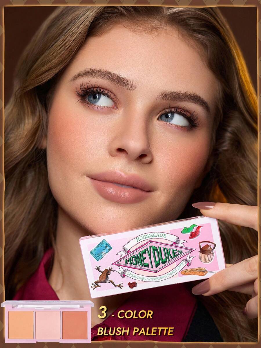 HARRY POTTER X SHEIN 1pc-Autumn 3-Color Blush, High Pigment, 3-In-1, Natural Blush, Long-Lasting - Multicolor pink - View 1