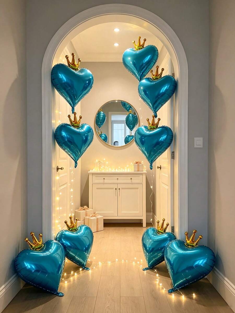 Crown‑Heart Foil Balloon Set, A Preferred Decorative Item For Birthday Banquets, Themed Parties, Arch Scene Arrangements And Family Gatherings. - Blue Crown - View 1