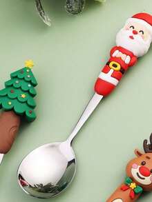 Zazumi 1PC Christmas Silver Spoon Creative Tableware Doll Dessert Spoon Fork Cartoon Christmas Tree Silver Spoon Fork Gift Box Set - Multicolor - View 3