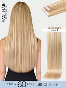 60片膠帶式接髮 真人頭髮 #P27/613 高光淺金色 直髮 Remy Hair，14-22英吋，絲滑無縫隱形粗髮尾，適合細髮增加豐盈感，專業沙龍與日常造型適用於女性與女孩 - SP27/613 - 查看 1
