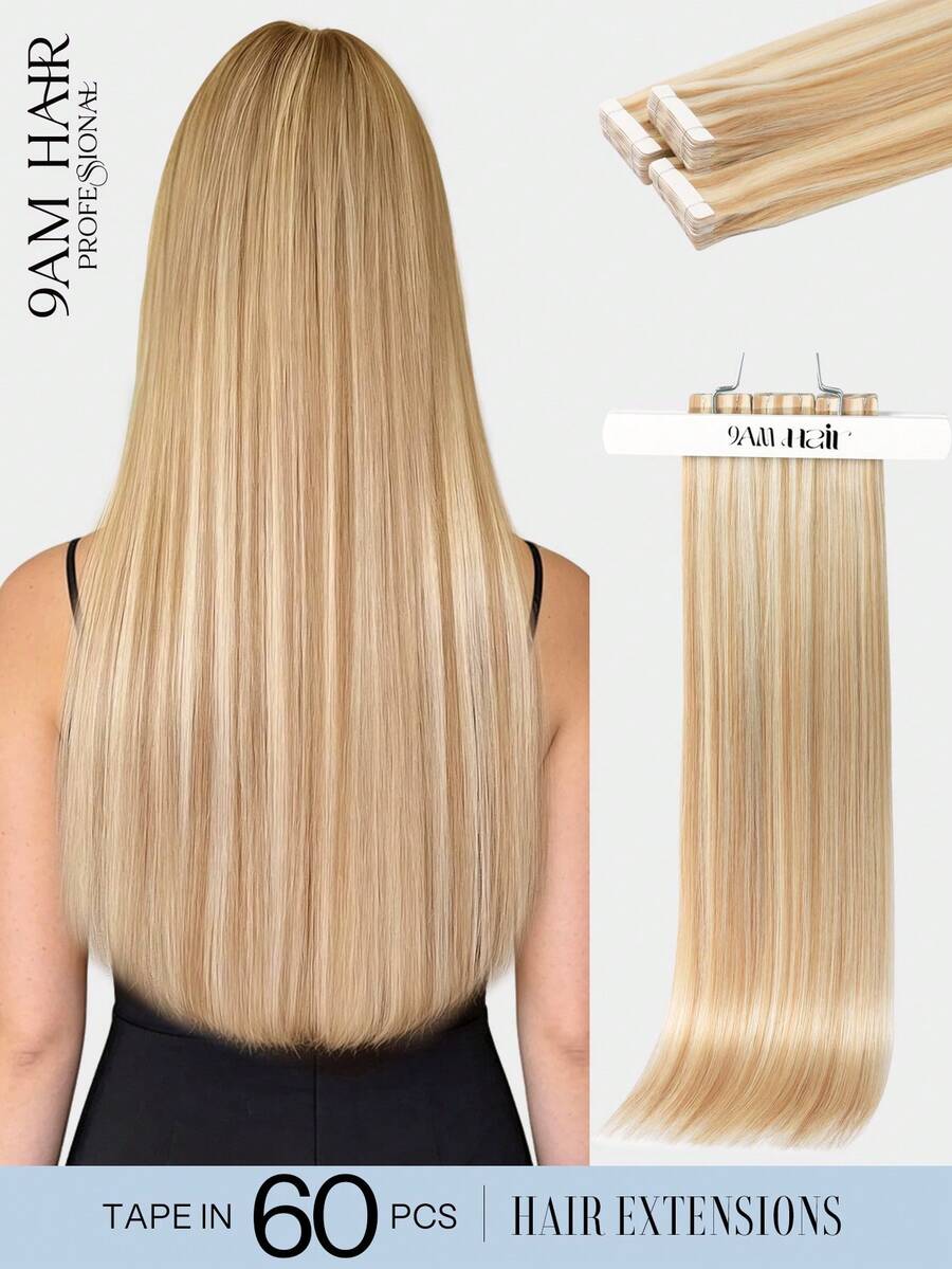 60片膠帶式接髮 真人頭髮 #P27/613 高光淺金色 直髮 Remy Hair,14-22英吋,絲滑無縫隱形粗髮尾,適合細髮增加豐盈感,專業沙龍與日常造型適用於女性與女孩 - SP27/613 - 查看 1