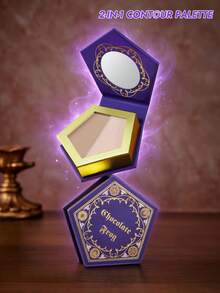 HARRY POTTER X SHEIN 1 buah Palet Kontur Dua Warna Motif Katak Cokelat - Kontur & Highlighter 2-in-1, Serbaguna - Kopi Abu-abu Muda & Kilau Halus Sampanye - View 2