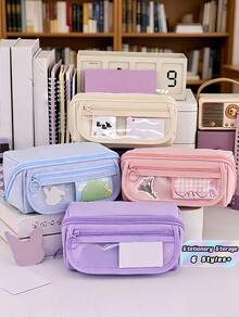 Large Capacity Multifunctional Pencil Case With Desk Organizer Dividers Durable Polyester Material Portable Study Desktop Storage Box Multi Compartment For Pens Pencils Markers Ideal Back To School Gift Unisex - multicolor - View 1