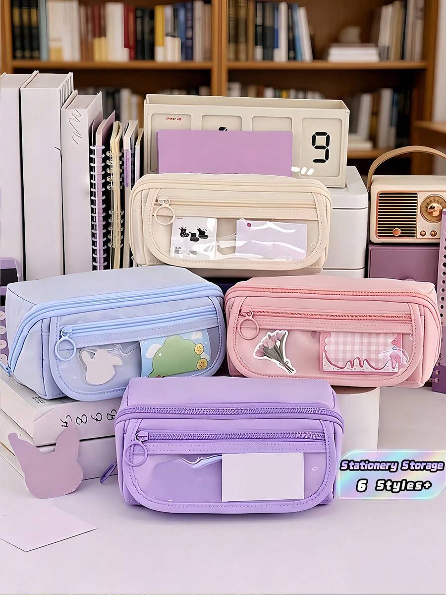 Large Capacity Multifunctional Pencil Case With Desk Organizer Dividers Durable Polyester Material Portable Study Desktop Storage Box Multi Compartment For Pens Pencils Markers Ideal Back To School Gift Unisex - multicolor - View 1