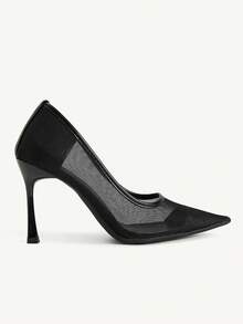 CUCCOO CHICEST Minimalist Style Pure Black Mesh See-Through Pointed High Heels, Thin Heels And Low Vamp Shoes, Daily Street Versatile Models - Black - View 8