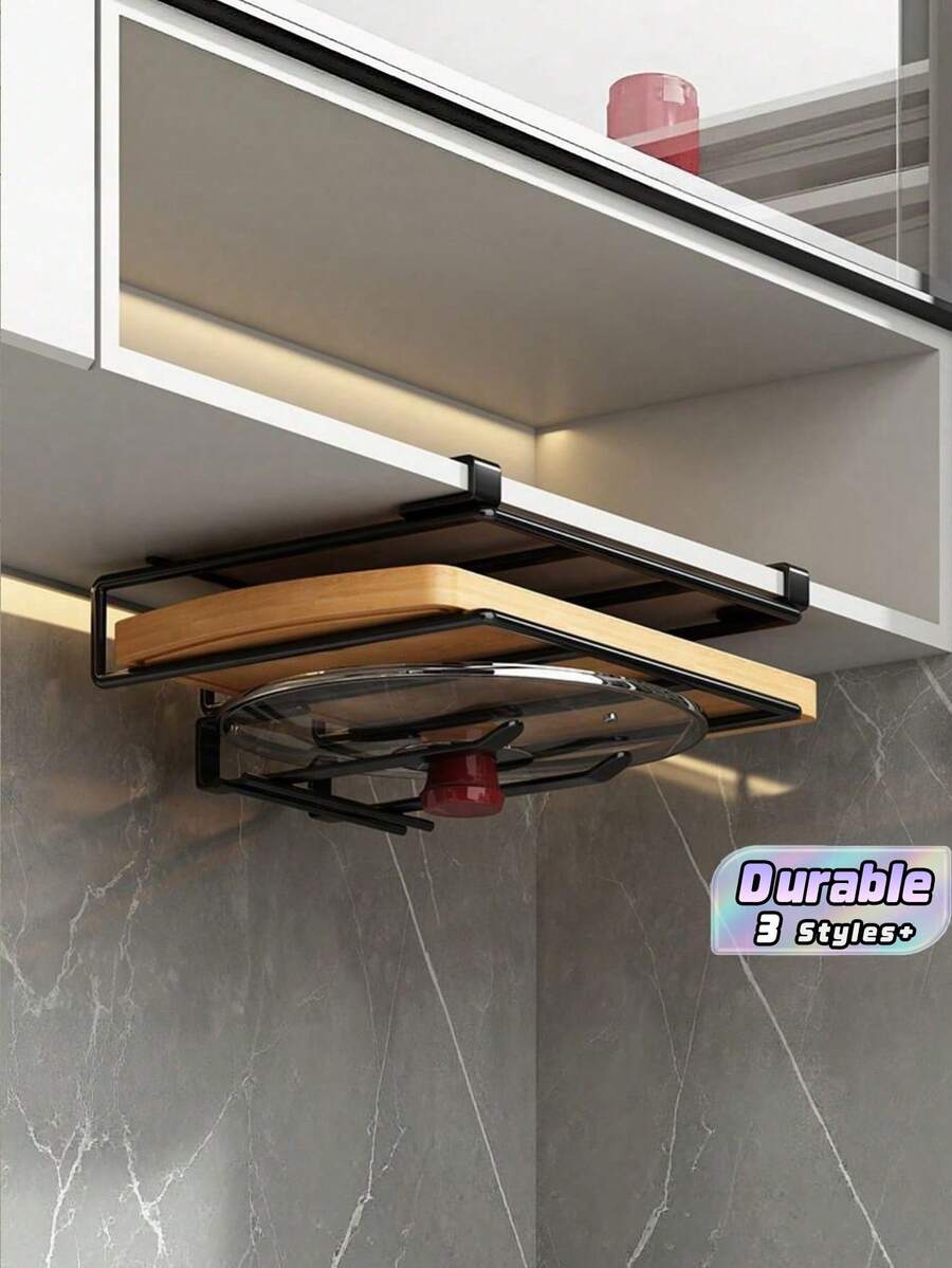 No‑Drill Under Cabinet Storage Rack, Pot Lid Cutting Board Holder, Kitchen Paper Towel Organizer For Home Kitchen - Multicolor - View 1