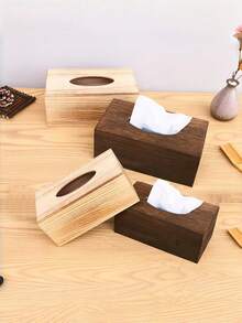 1PC Standard Size Wood Durable Non Slip Scratch Resistant Waterproof Easy Clean Nordic Minimalist Rectangular Flap Lid Tissue Box With Smooth Slot Natural Wood Grain Unicolor Storage Organizer For Living Room Dressing Table - Multicolor - View 2