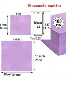 20/60/100 Pcs,Purple, Cocktail Napkin, 5*5 Inches, Disposable Napkin, Suitable For Dinner, Wedding, Birthday Party, Bridal Party, Banquet And Other Events - purple - View 6