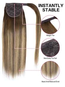 Pony Tails Real Hair Extension Straight Ponytail Extension Human Hair Ombre Medium Brown To Strawberry Blonde Mix Medium Brown Hair Extensions Invisible Wrap Around Ponytail Human Hair For Women Daily Work - STP4/27/4 - View 3