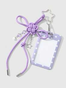 ROMWE Kawaii 1 Unique, Fashionable And Simple Purple Handmade Braided Rope Chinese Knot Acrylic Bow Polka Dot Printing Card Cover DIY Keychain Bag Pendant - Purple - View 11
