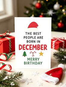 1pc December Birthday Christmas Card With Envelope - "Born In December" Festive Greeting For Friends & Family, Blank Inside - multicolor - View 2