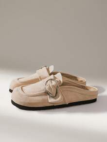 Solecia Retro Muller Shoes Side Buckle Back Empty Half Drag Casual Shoes - Khaki - View 2