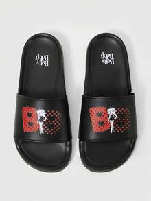 Betty Boop x SHEIN شباشب سلايد نسائية - الأسود - مشاهدة 2