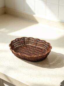 Deep‑Colored Oval Imitation Rattan Serving Basket, Durable Woven Food Tray For Fries, Peanuts, Buns, Fruits And Vegetables, Versatile Snack Container For Household Dining, Cafe And Gathering Events - elliptical lace - View 7