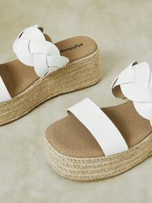 Styleloop Ladies Straw Bottom Beige Woven Belt Ladies Platform Sandals Boho Style Is Suitable For Going Out On Vacation Daily Dating Beach Seaside Travel Ca - White 6 - View 11
