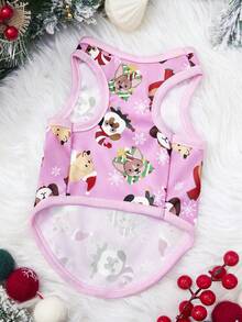 PETSIN 1pc Christmas Clown Dog Snowflake Letter Printed Tank Top Pink Christmas Skin Friendly Breathable Pet Clothes - Multicolor - View 7