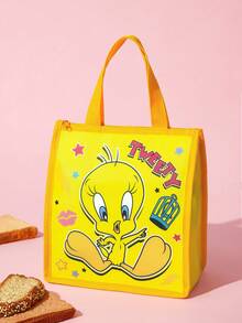 LOONEY TUNES X SHEIN 1個印花保溫午餐袋，可保溫或保冷，野餐袋 - 黃粉橙 - 查看 2
