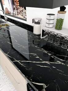 1 Roll Thickened Matte Self-Adhesive Waterproof Marble Black And White Wallpaper For Furniture Kitchen Countertop Rock Wall Decals - Black - View 2