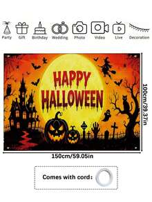 Halloween Banner Decorations, Happy Halloween Pumpkin Witch Ghost Castle Moon Design Backdrop, Large Halloween Holiday Door Mural For Outdoor Indoor Home Party Decor - multicolor - View 12