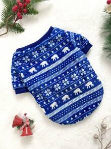 PETSIN 1 Pc Christmas Blue & White Flannel Cute Print Pet Sweatshirt - Multicolor - View 10
