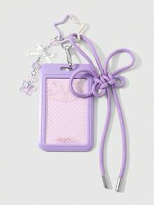 ROMWE Kawaii 1 Unique, Fashionable And Simple Purple Handmade Braided Rope Chinese Knot Acrylic Bow Polka Dot Printing Card Cover DIY Keychain Bag Pendant - Purple - View 9