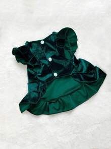 PETSIN 1pc Pet Christmas Premium Green Velvet Dress - Multicolor - View 4