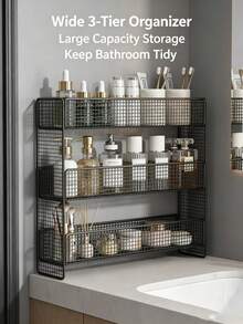 1pc Metal Mesh 2‑3 Tier Bathroom Counter Storage Rack Multi‑Layer Vanity Organizer For Skincare Cosmetics - Multicolor - View 14