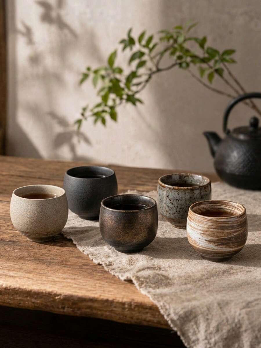 Cirelle 1pc Japanese Ceramic Teacup - Handcrafted Tea Cup Without Handle, Asian Retro Coarse Pottery Cup For Loose Leaf Tea, Macha, Sake & Kung Fu Tea Ceremony - Multicolor - View 1