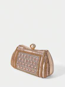 SHECARRY Ladies Fashion Elegance Luxury Exquisite Rhinestone Decorated Dinner Bag Champagne Clutch Bag For Parties Festive Dinners Gatherings Ball Weddings - Champagne - View 2