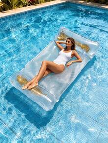 2pcs Transparent Sequin Inflatable Floating Row, Double-Tube Inflatable Bed With Air Hose, Foldable Swimming Pool Float, Multifunctional Swimming Pool Floating Bed For Adult Vacation & Recreation - double tube - View 5