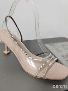 CUCCOO SZL Women's High-Heeled Sandals Spring And Summer New, Elegant And Natural Transparent TPU Surface Assembly Rectangular Diamond High-Heeled Sandals - Apricot - View 13