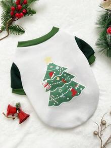 PETSIN 1 Piece Of Green Christmas Tree, Five Pointed Star, Red Christmas Socks, Gingerbread Man Pattern Print, Soft And Comfortable, Warm Pet Clothes - Multicolor - View 5