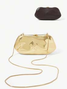 Maija Ladies Fashionable Elegant Simple Personalized Gold Metal Imitation Leather Hard Box Clutch Bag, Dating Dinner Party Banquet - Gold - View 1