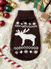 PETSIN 1pc Pet Christmas Sweater With Universal Geometric Patterns For Cats And Dogs And Deer Patterns, Fashionable, Classic, Elastic, Comfortable, High Neck, Warm Pet Sweater - Multicolor - View 2