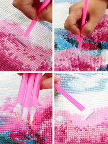 18pcs/20pcs Artificial Diamond Painting Kit, Diy 5d Diamond Painting Accessories Cross Stitch Kit, Including Diamond Point Pen, Tweezers, Glue & Plastic Tray, Suitable For Adult Diy Crafts Christmas For Holiday Gift Giving - pink - View 1