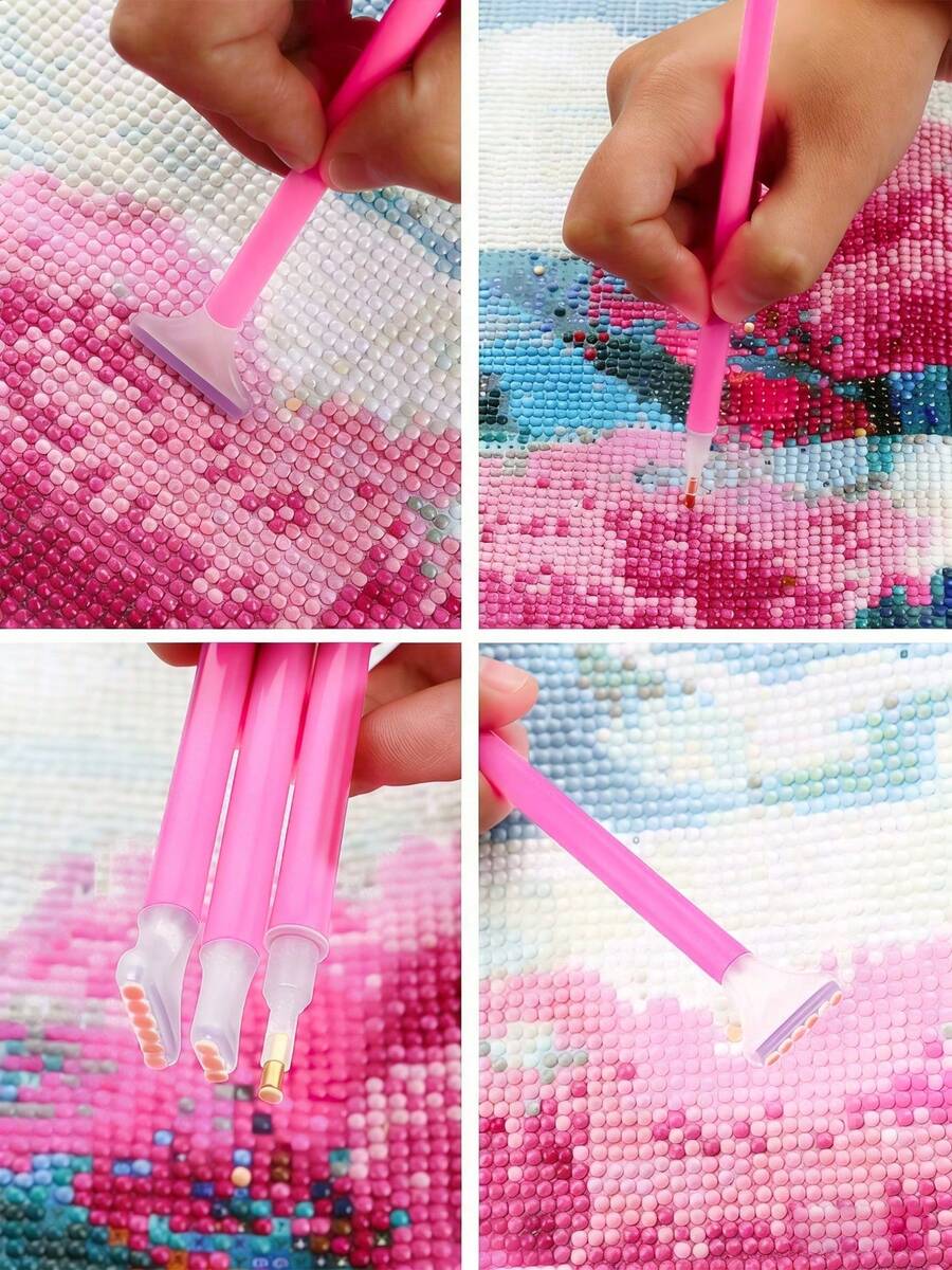 18pcs/20pcs Artificial Diamond Painting Kit, Diy 5d Diamond Painting Accessories Cross Stitch Kit, Including Diamond Point Pen, Tweezers, Glue & Plastic Tray, Suitable For Adult Diy Crafts Christmas For Holiday Gift Giving - pink - View 1