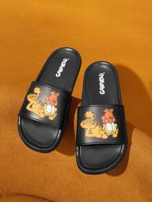 GARFIELD | SHEIN Ladies Slippers Girly Style, Cute Cartoon Slippers - Black Cat - View 1